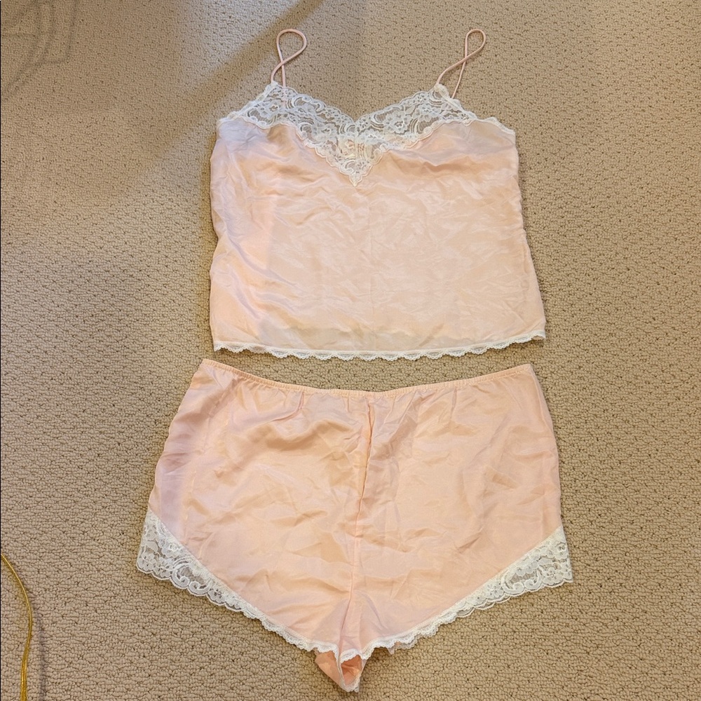 Elegant Lace Trim Peach Sleepwear Set